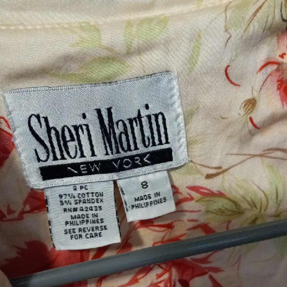 Sheri Martin Cream Floral Two-Piece with Orange Rose Accents - Picture 2 of 8